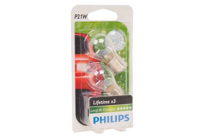 12498 LLECOB2 Автолампа P21W 12V-21W BA15s (комплект 2шт.) Long Life EcoVision Philips
