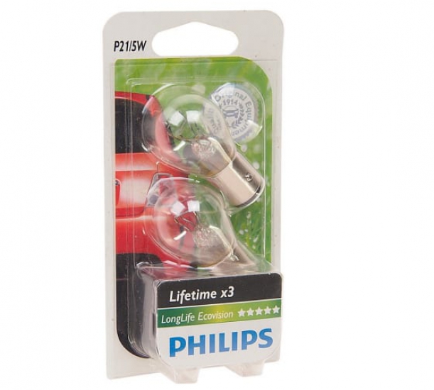 12499 LLECOB2 Автолампа P21/5W 12V-21/5W BAY15d (комплект 2шт.) Long Life EcoVision Philips