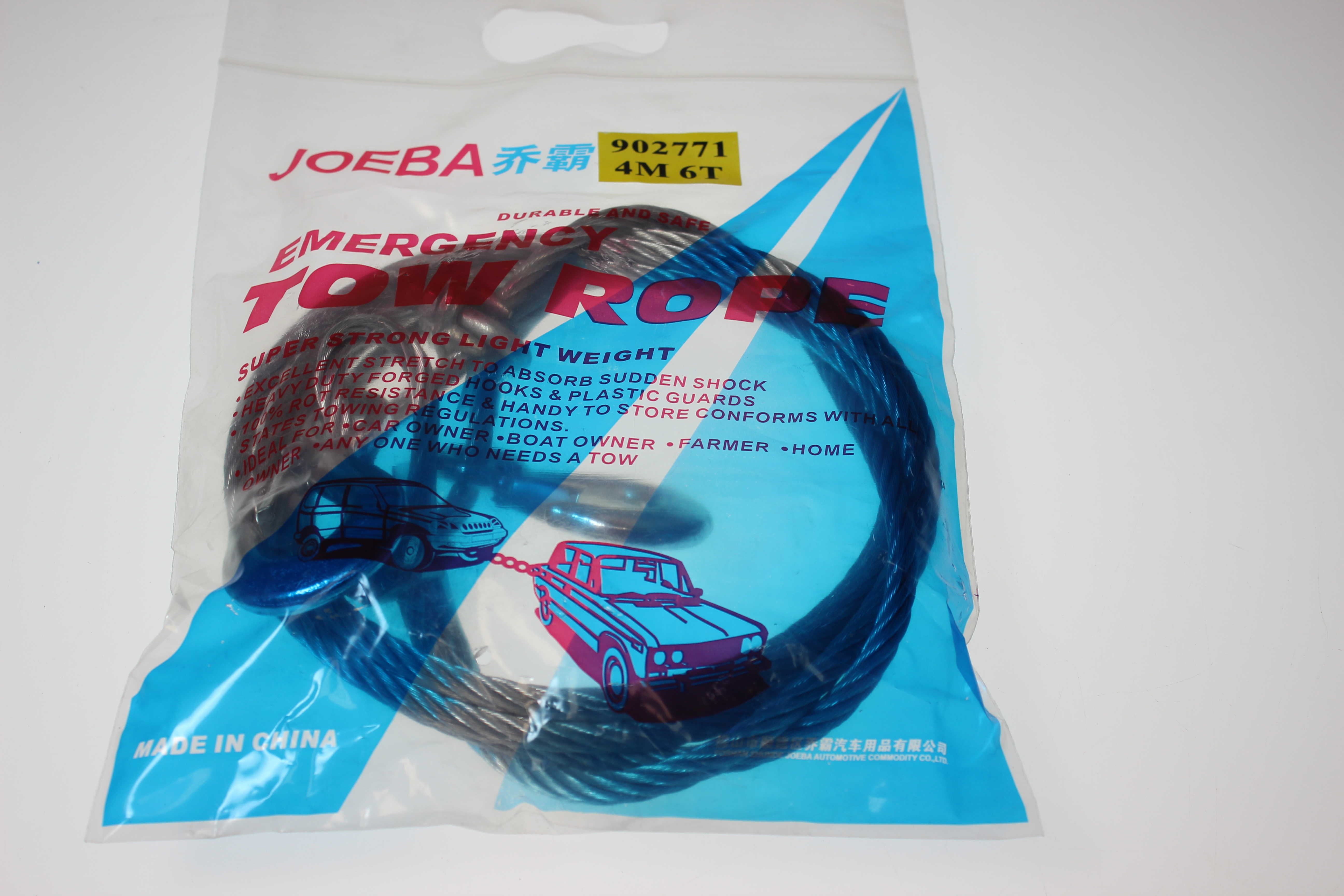 902771 Трос буксир. стальн. витой 10мм 4м 6т (2 крюка) JOEBA в пакете
