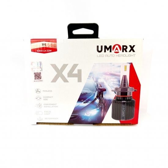 Лампа светодиодная H4 J1/X4 6000k DC 9-32V 22W White UMARX
