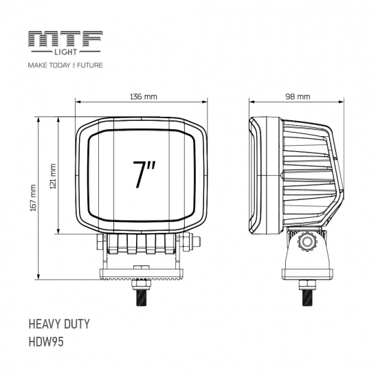 Прожектор светодиодный MTF LIGHT серия HEAVY DUTY 12/24В, 95Вт, 8500лм, 5500К, IP68, ECE R10, 7.