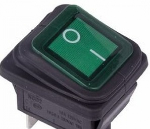 905940 Клавиша 250V 15А зеленая с подсветкой (4конт) ON-OFF ВЛАГОЗАЩИТА