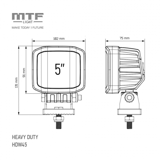 Прожектор светодиодный MTF LIGHT серия HAEVY DUTY 12/24В, 45Вт, 4650лм, 5500К, IP68, ECE R10, 5.