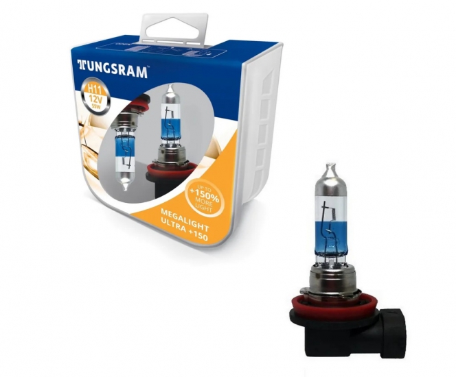 53110NXNU PB2 Автолампа H11 12V 55W PGJ19-2 Megalight Ultra +150% (комплект 2шт) TUNGSRAM