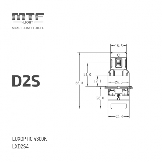 Светодиодные лампы MTF LIGHT серия LUXOPTIC OEM LED D2S, 35W, 4500LM, 4300K, штатный размер, к-кт.