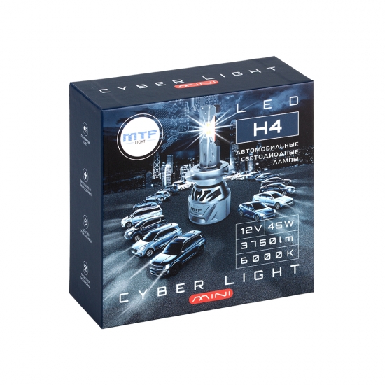 Светодиодные лампы MTF Light серия CYBER LIGHT MINI H4/19, 12V, 45W, 3750LM, 6000K, кулер, к-т.