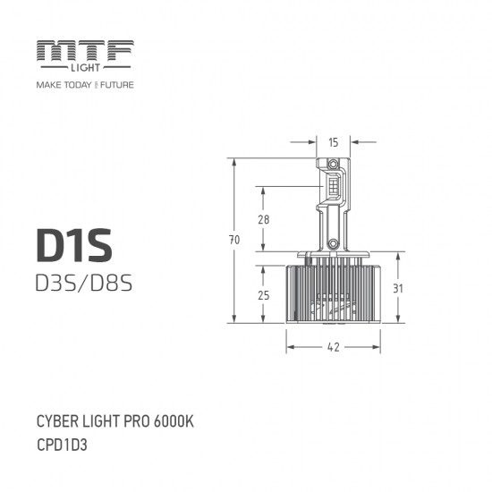 Светодиодные лампы MTF Light, серия CYBER LIGHT PRO, D1/D3/D8S 12V 65W 6500lm 6000K