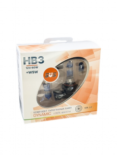 Галогенные лампы серия Dynamic+110% 12V HB3 60W+W5W, комплект 2шт. Ver.2.0