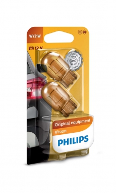12071В2 Автолампа 12V WY21W W3x16d (бесцокольная, янтарная) Philips (блистер 2 шт)