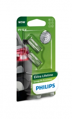 12961 LLECOB2 Автолампа W5W 12V-5W (W2.1x9.5d) LongLife EcoVision блистер (2шт) Philips