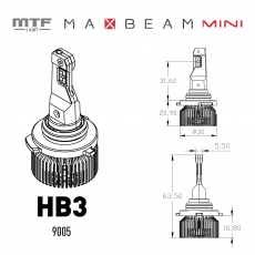 Светодиодные лампы MTF Light серия MaxBeam Mini HB3(9005), 12V, 45W, 4500lm, 6000K, кулер, комплект