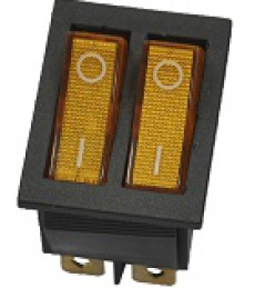 905446 Клавиша 250V 15А ДВОЙНАЯ желтая с подсветкой (6конт.) ON-OFF