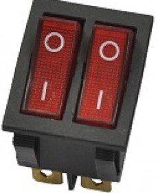 905448 Клавиша 250V 15А ДВОЙНАЯ красная с подсветкой (6конт.) ON- OFF