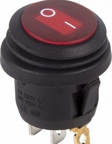 905943 Клавиша 250V 6А круглая красная с подсветкой (3конт) ON-OFF ВЛАГОЗАЩИТА