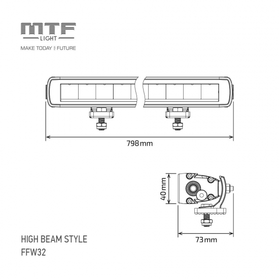Светодиодная фара дальнего света MTF LIGHT серия HIGH BEAM STYLE, 12/24V, 165W, 9200LM, 5500K, 32, IP68, ECE R10, шт.